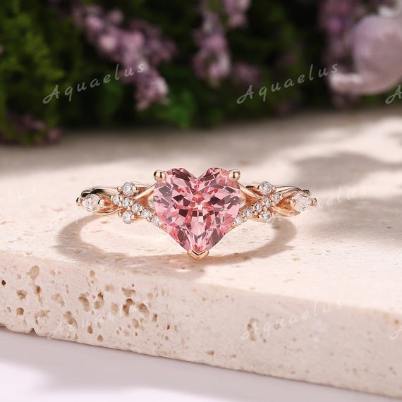 Vintage Heart Cut Pink Sapphire Engagement Ring Rose Gold