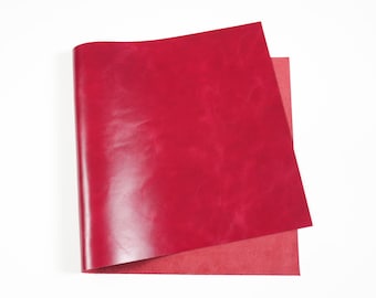 Italian Top Grain Leather Sheets | Smooth Glossy Leather | Two Tone Color Effect | Cowhide Leather 3–3.5 oz, Red