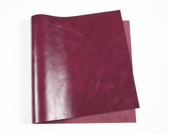 Italian Top Grain Leather Sheets | Smooth Glossy Leather | Two Tone Color Effect | Cowhide Leather 3–3.5 oz, Burgundy