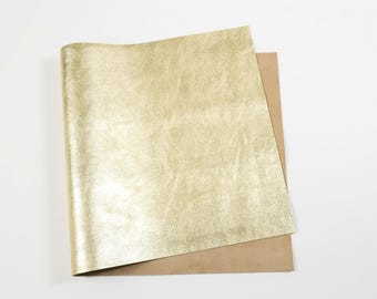 Metallic Leather Sheets | Italian Cowhide Leather for Crafts, Accessories, Jewelry | 2.5-3 oz, Gold Color