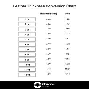 Leather thickness conversion chart.
