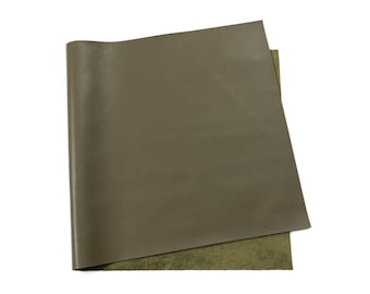 Italian Nappa Leather Sheets | Soft Calfskin Cowhide Leather for Crafting Leather Goods, Bags, Wallets | Olive Green, 2.5-3 oz