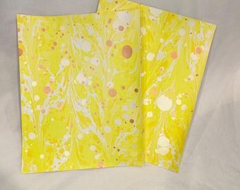 Hand marbled paper set of 2-yellow and gold