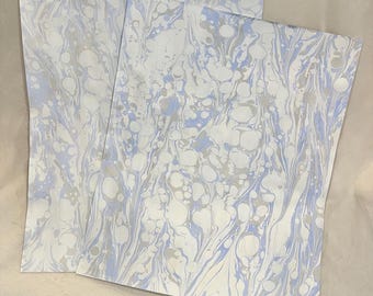 Hand marbled paper set of 2- blue and silver