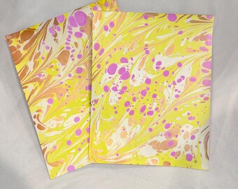 Hand marbled paper set of 2-pink and yellow