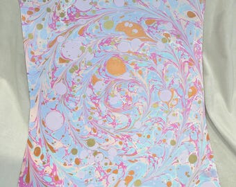 Hand marbled paper -blue and pink swirl