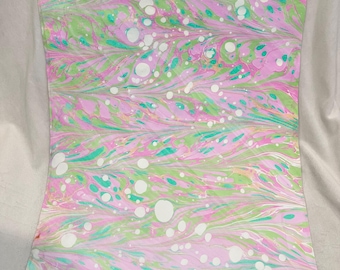 Hand marbled paper -pink and green