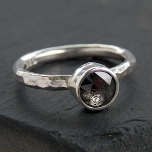 Custom rose cut diamond ring / conflict free diamond / galaxy diamond / gray diamond / salt and pepper diamond / diamond ring / wedding image 1