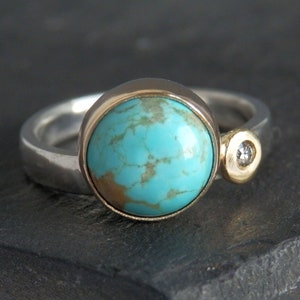 Turquoise and diamond ring / turquoise jewelry / rose gold / 18k gold / diamond jewelry / satellite diamond / Bisbee turquoise / silver ring