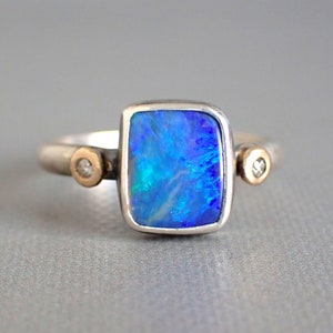 Australian black opal ring / Australian opal / precious opal ring / crystal opal ring / custom opal / black opal / boulder opal / 14k gold