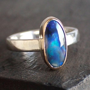 Australian black opal ring / 14k gold opal ring / Australian opal / dark opal ring / pipe crystal opal ring / custom opal / black opal