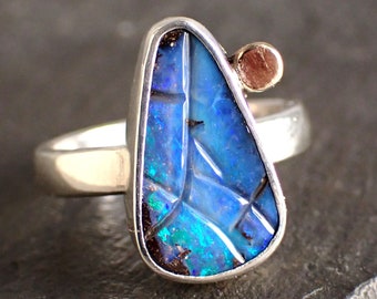 Australian boulder opal ring / opal ring / opal jewelry / boulder opal / natural opal / custom opal ring / black opal ring / gold opal ring