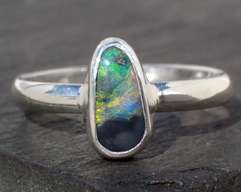 Australian black opal ring / Australian opal / precious opal ring / pipe crystal opal ring / custom opal / black opal / boulder opal / gift