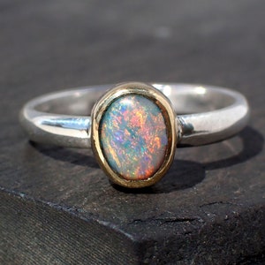 Australian black opal ring / 14k gold opal ring / Australian opal / dark opal ring / pipe crystal opal ring / custom opal / black opal
