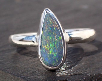 Australian black opal ring / Australian opal / precious opal ring / pipe crystal opal ring / custom opal / black opal / boulder opal / gift