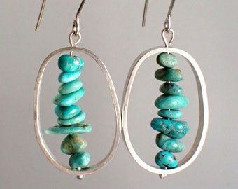 Turquoise earrings / silver frame earrings / silver earrings / Arizona turquoise jewelry / blue gem jewelry / modern earrings / gift for her