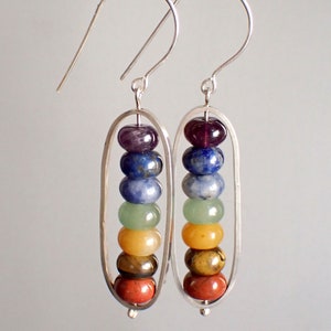 Chakra earrings / silver frame earrings / silver earrings / chakra jewelry / rainbow jewelry / chakra set / alignment jewelry / gift for her