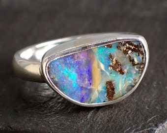 Boulder opal ring / matrix opal / opal jewelry / rainbow opal / black opal / custom opal ring / Australian opal ring / custom opal ring