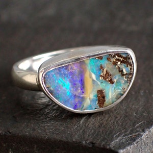 Boulder opal ring / matrix opal / opal jewelry / rainbow opal / black opal / custom opal ring / Australian opal ring / custom opal ring