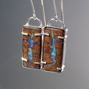 Boulder opal earrings / Australian opal jewelry / opal earring pair / boulder opal earrings / split opal pair / pipe crystal opal pair