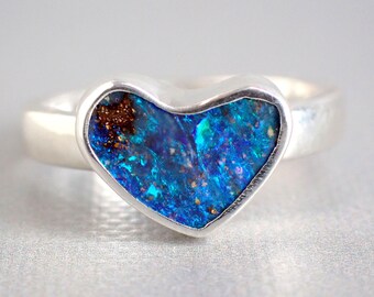 Boulder opal ring / heart shaped opal / opal jewelry / pipe crystal opal / black opal / custom opal ring / Australian opal / custom ring