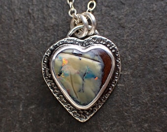 Heart boulder opal necklace / natural opal / boulder opal / pipe crystal opal / opal jewelry / crystal opal / black opal / fire opal / gift