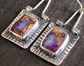 Pipe crystal opal earrings / opal jewelry / boulder opal pair / opal earrings / pipe opal / black opal / silver earrings / real opal pair