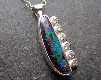 Boulder opal necklace / natural opal / boulder opal / genuine opal / opal jewelry / opal pendant / moissanite / black opal / opal necklace