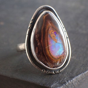 Australian boulder opal ring / opal ring / opal jewelry / boulder opal / natural opal / real opal ring / size 7.5 opal ring / black opal
