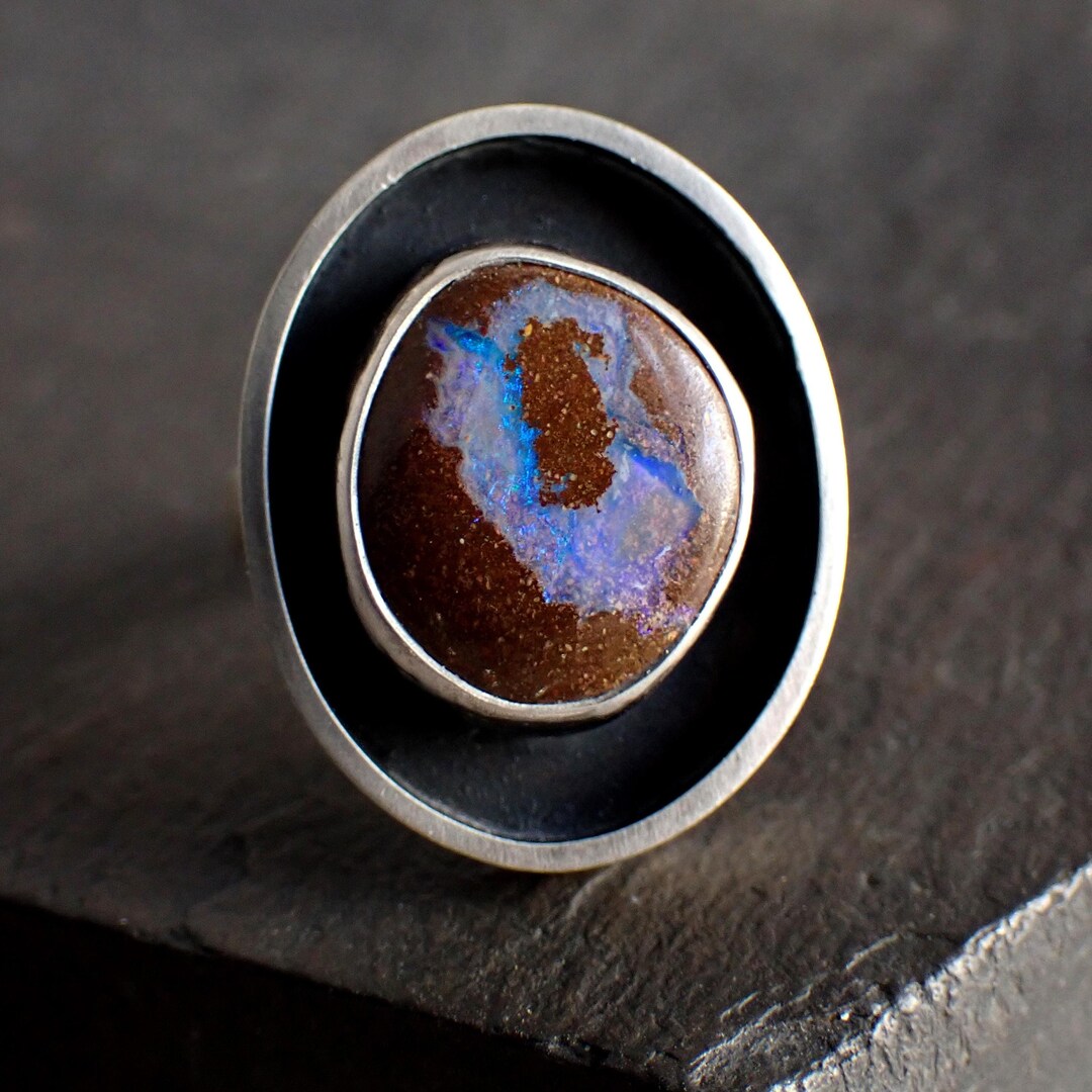 Shadowbox Ring in Sterling Silver With Australian Boulder Opal - Etsy