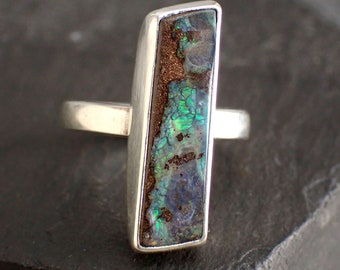 Boulder opal ring / matrix opal / opal jewelry / rainbow opal / black opal / custom opal ring / Australian opal ring / boulder opal jewelry