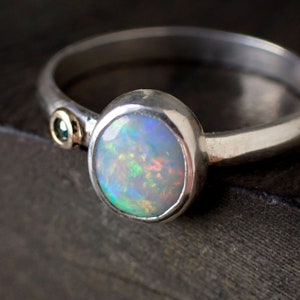 Australian opal ring / matrix opal / opal jewelry / rainbow opal / moissanite jewelry / black opal / custom opal ring / boulder opal ring