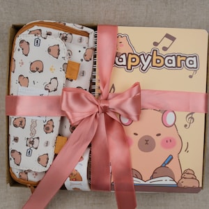 Capybara stationary gift set- Capybara pencil case, notebook and stickers, gift for kids, kawaii school supplies, new year new me gift