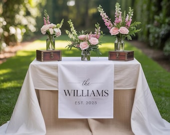 Personalized Family Name Wedding Table Runner, Custom Last Name Sign, Fabric Wedding Banner, Sweetheart Table Decor, Anniversary Gift Idea