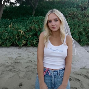 Embroidered Bridal Spaghetti Strap Tank Top: Personalized Y2K Croptop