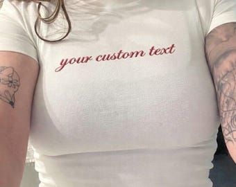 Personalized Embroidered Baby Tee, Baby Tee y2k, Retro 2000s Crop top, Custom Embroidered T-Shirt, baby tee, Tank top