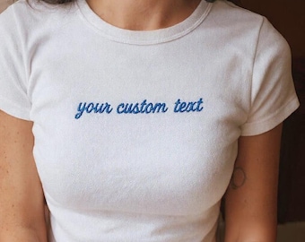 Personalized Embroidered Baby Tee, Baby Tee y2k, Retro 2000s Crop top, Custom Embroidered T-Shirt, baby tee, Tank top