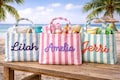 Personalized Beach Tote Bag, Custom Large Pool Bag for Towels, Bachelorette Girls Trip Favor, Bridesmaid Gifts, Striped Canvas Tote product logo