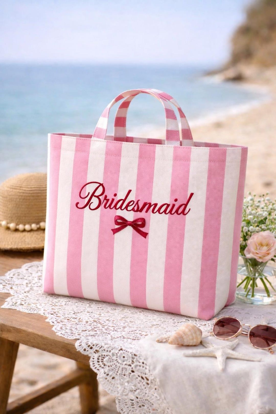 Personalized Beach Tote Bag, Custom Embroidered Bridesmaid Gift, Bridal ...