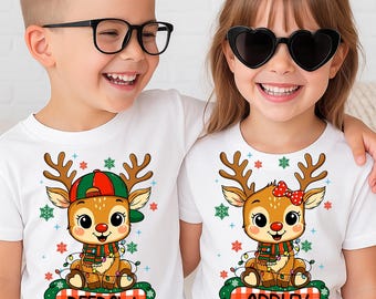 Personalized Kids Name Reindeer Png, Custom Reindeer Christmas Shirt PNG, Reindeer Kids Christmas Design, Xmas Deer Boy Girl Shirt Design