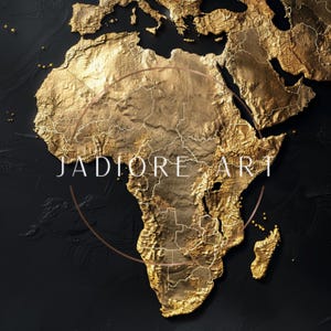 Golden Africa - Mappa artistica di lusso / Download digitale / Africa, decorazioni africane / Oro, nero / Foglia d'oro / Poster da parete (dimensioni multiple)