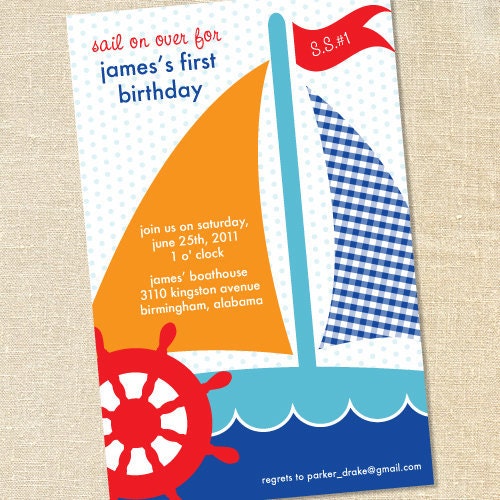 Sweet Wishes Preppy Sailboat Birthday Party Invitations | Etsy