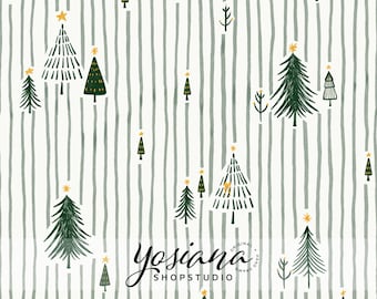 Minimal Christmas Tree Seamless Pattern, Hand Drawn Holiday Digital Paper (PNG, JPEG)