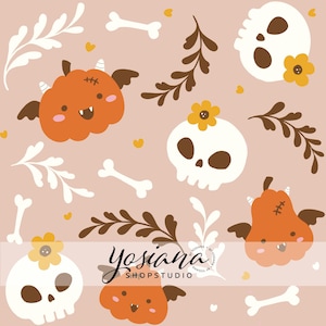 Cute Halloween Seamless Pattern Boho Halloween Pattern Commercial Use Digital Prints Halloween Pattern Cute Groovy Pumkin PNG Pattern