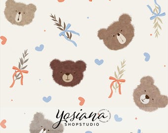 Teddy Bear Seamless Pattern, Nursery Print (JPEG & PNG)
