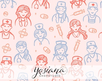 Nurse Doctor Seamless Pattern | Healthcare Digital Paper (PNG, JPEG)