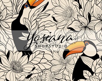 Exotic Bird & Flower Pattern: Tropical Seamless Design (Digital Download)