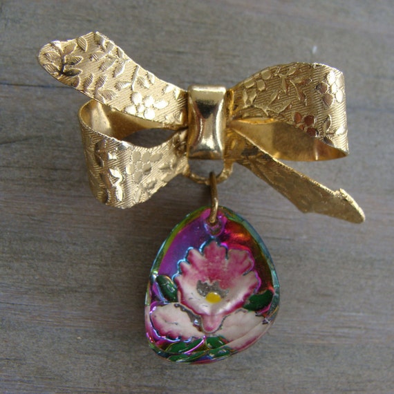 Vintage Intaglio Budding Flower Hand Painted Bow … - image 1