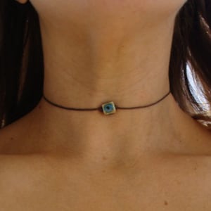 Boho Rustic Clay Bead Leather Choker Necklace - Bohemian Square Hippie Chic Porcelain Red Pearl Brown Turquoise Teal Tan