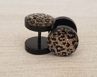 Glitter leopard gold and black fake plugs